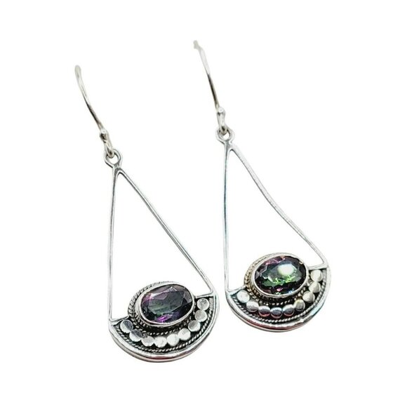 Sterling Silver Womens Bali Mystic Quartz Drop Dangle Earrings Signed ATI 925 ID - Picture 2 of 9